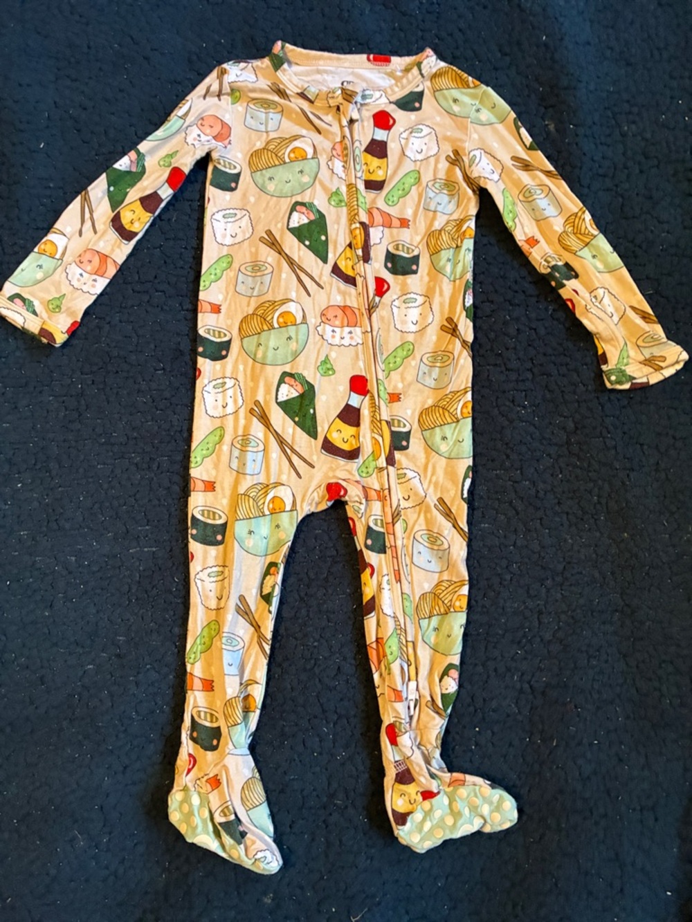 Bums & roses Kids Beige Sushi Print One-Piece Pajamas